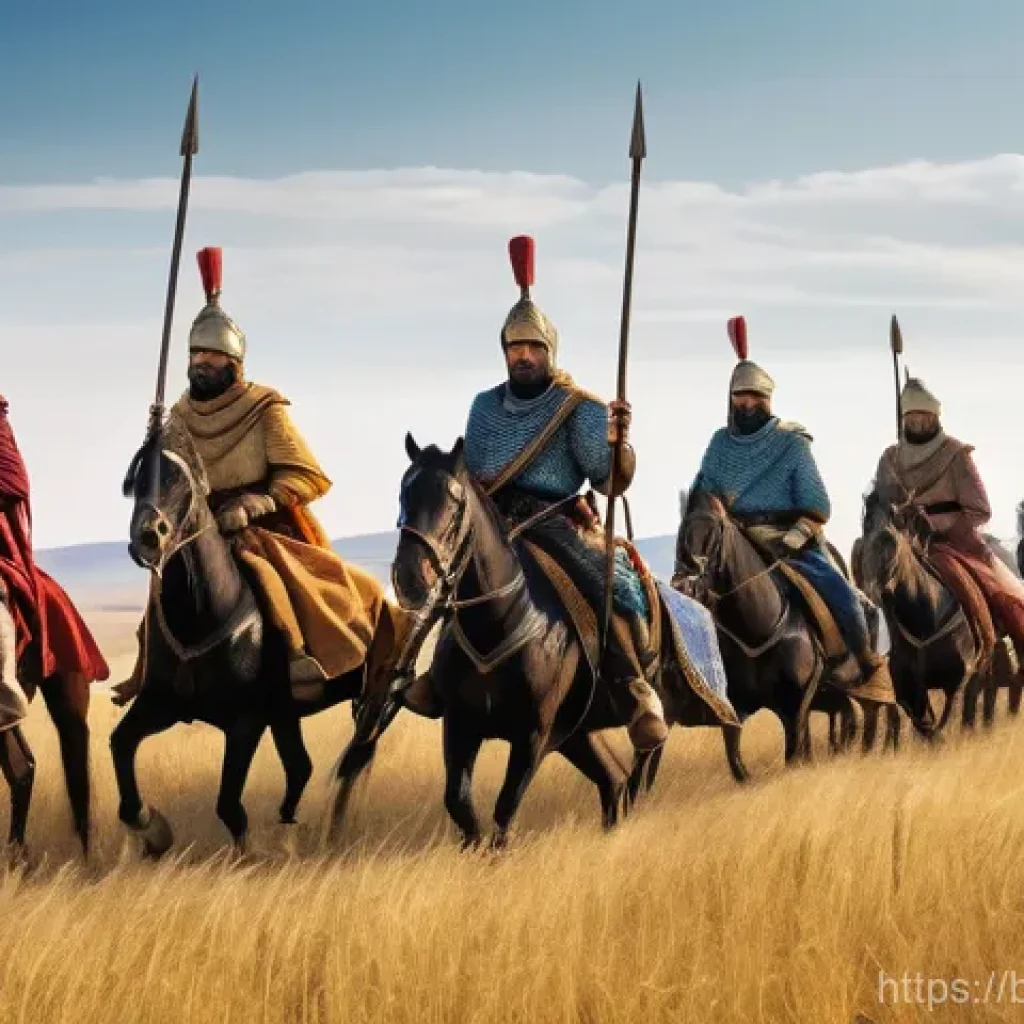 알티나르다 왕국과 카자흐스탄의 역사 - **Prompt:** "A panoramic view of the vast Eurasian steppe in the 13th century, with a group of proud...